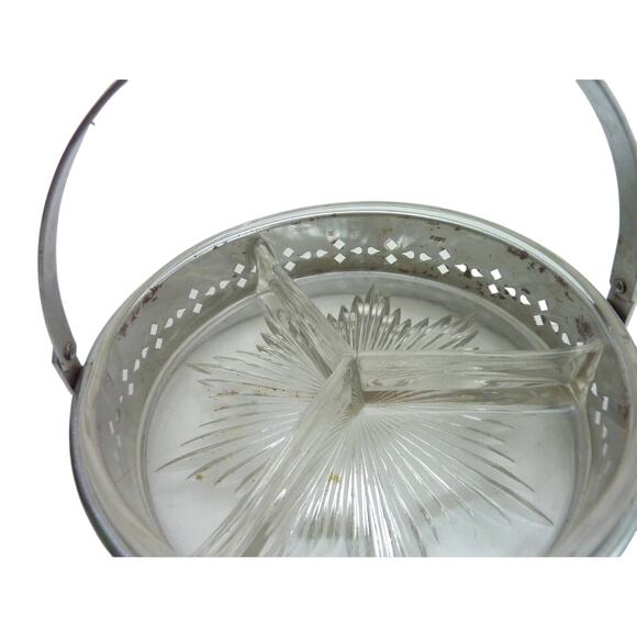 Vintage Metal & Glass Divided Candy Dish Condiment, Jewelry Tray Silver Tone - Picture 3 of 4
